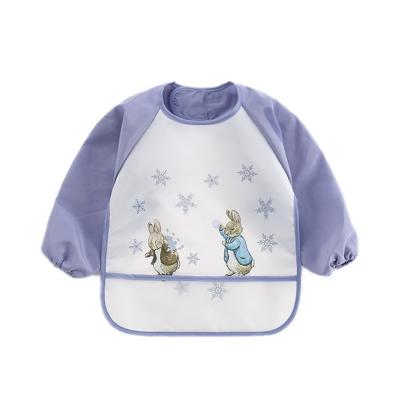 Delantal impermeable de dibujos animados de Peter Rabbit, el más vendido transfronterizo, para niños, babero antisuciedad para bebés con recogedor de comida.