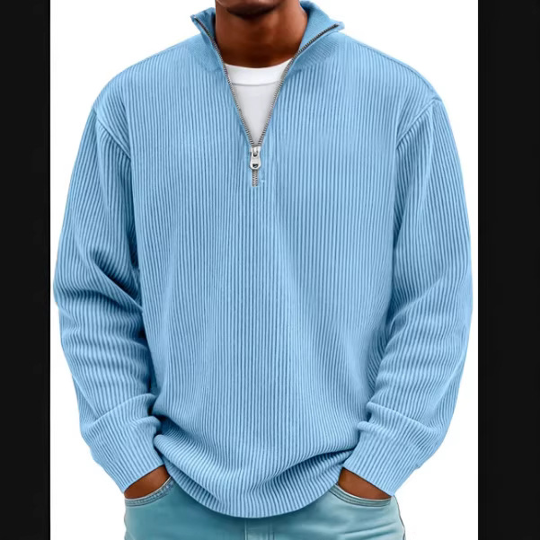 Amazon's 2025 Autumn and Winter New Men's Casual Corduroy Long-Sleeved Sweatshirt with Stand-Up Collar and Zipper