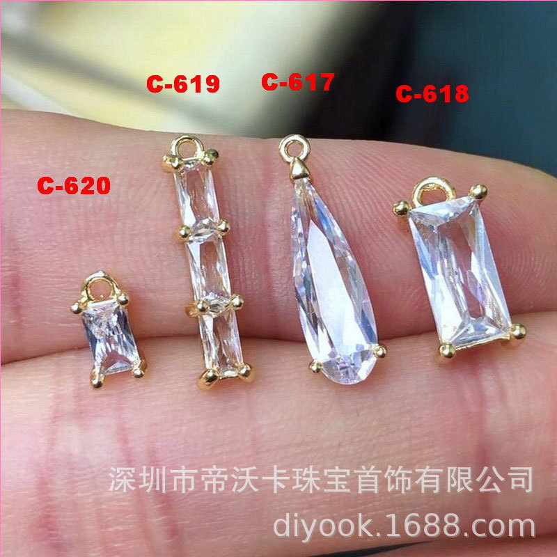 Copper Plated 14K Real Gold Plated Rectangular Water Drops White Zircon Pendant Tail Pendant Pendant diy Earrings Pendant Copper Plated 14K Real Gold Plated Rectangular Water Drops White Zircon Pendant Tail Pendant Pendant diy Earrings Pendant