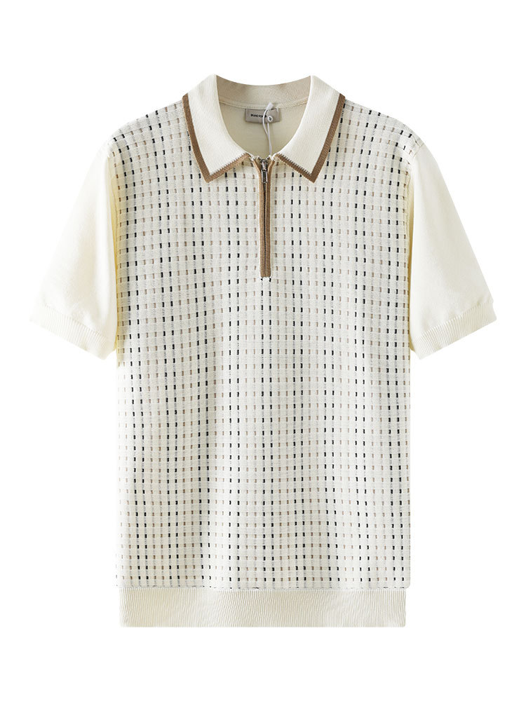 Europa y Estados Unidos transfronterizos hombres de alto nivel de hielo de seda de punto polo camiseta de negocios de moda casual con cuello camiseta de polo para hombres