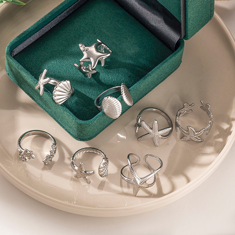 TENA Europa y América de verano vacaciones de moda playa de arena estrella de mar conchas de diseño anillo ligero de lujo de alta sensación de joyería al por mayor