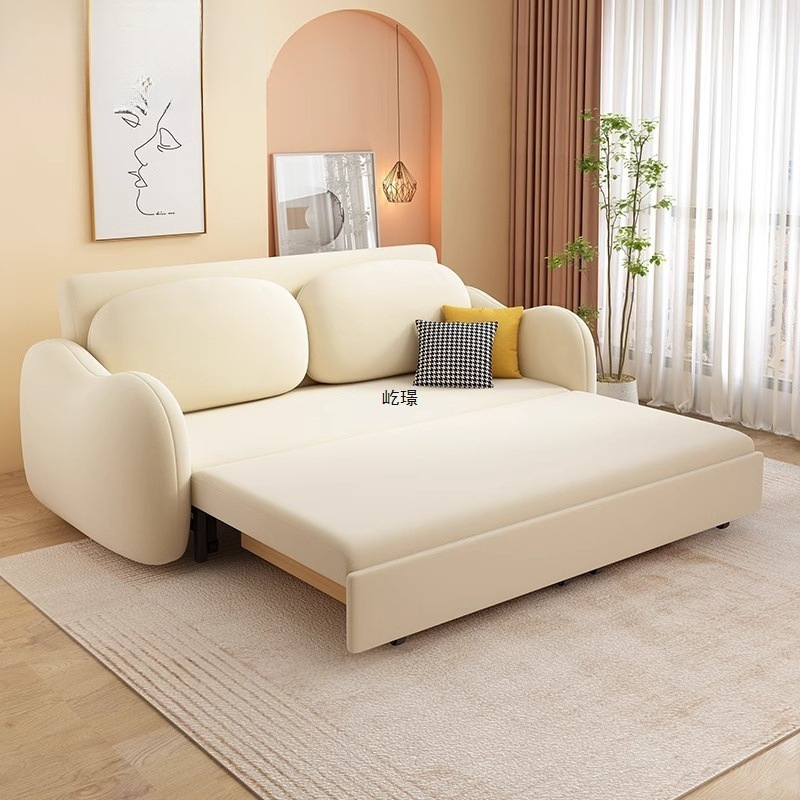 Cream Style Dual-Purpose Sofa Bed Small Multi-Functional Living Room Sliding Sofa Foldable Removable and Washable Frosted Velvet Sofa