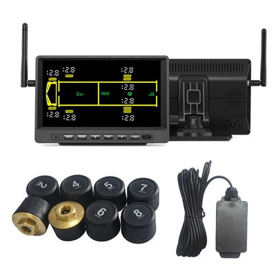 Truck Large-Screen Tire Pressure Monitor Tpms 14-Wheel 16-Wheel 18-Wheel 20-Wheel 22-Wheel External Tire Monitoring System (Tire pressure monitoring system) - large-screen-full-display-0-18bar-0-261psi-8-wheels-repeater