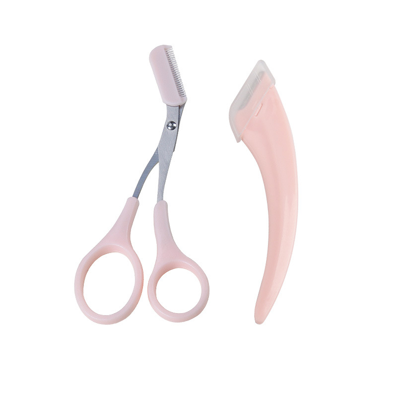 핑크 눈썹 칼 + 눈썹 가위