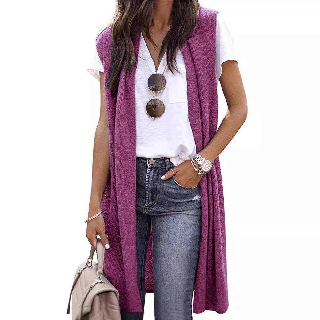 Europeo y americano 2023 transfronterizo Amazon nuevo chaleco cardigan eBay moda de moda medio-longitud chaleco sin mangas para las mujeres