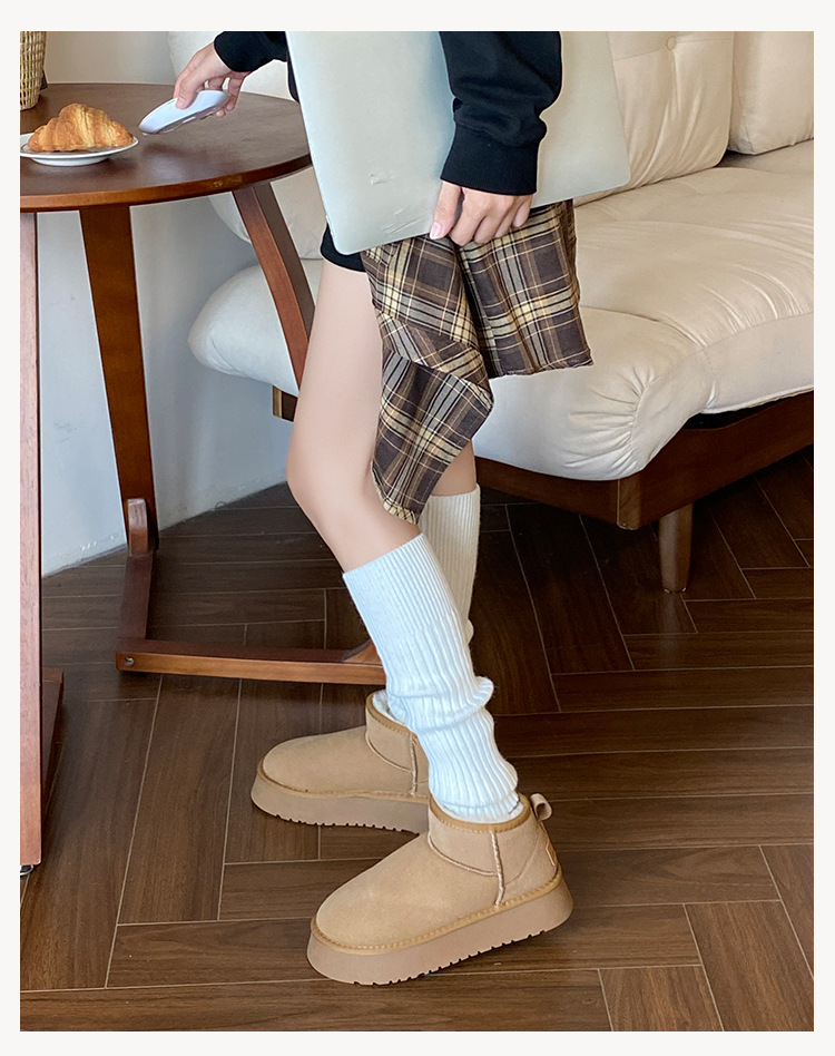 Scaldamuscoli Bootshang in cotone, autunno e inverno, calzini da donna in cashmere, spessi e caldi, in pile lavorato a maglia, a righe verticali grigie, al polpaccio_voghion.com