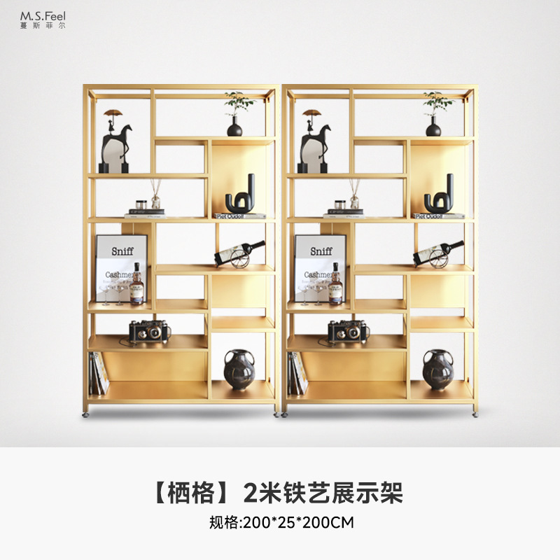 Estante de metal ligero de lujo estante de piso doméstico estante de escritorio estante de decoración de partición estante de exhibición creativa multicapa