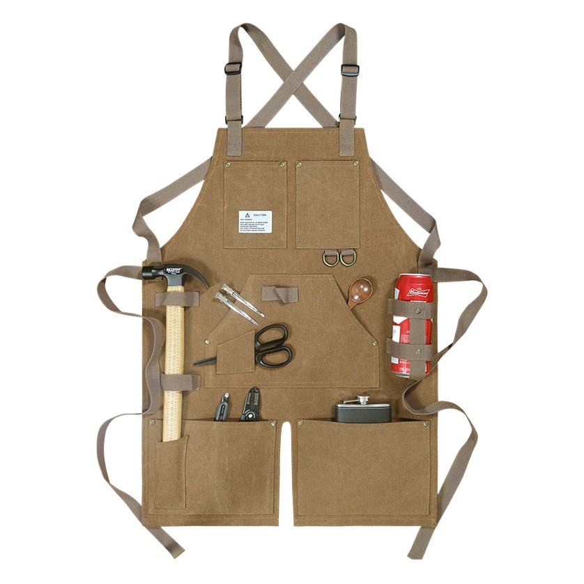 Delantal de lona gruesa de Amazon con logotipo personalizado para jardinería, carpintería y electricistas, delantal de herramientas con múltiples bolsillos al por mayor