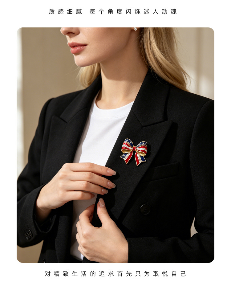American Flag Bow Brooch, Stars and Stripes Enamel Pin, Independence Day Themed Bag and Clothing Decoration Accessory