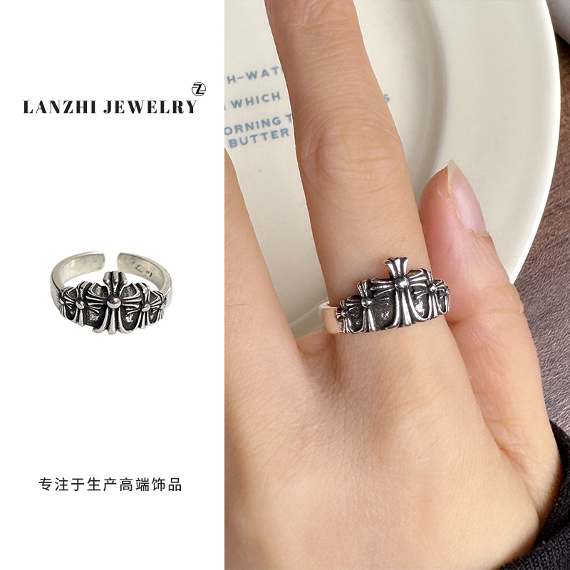 Lan Zhi 925 anillo de plata esterlina personalidad punk exagerado diseño joyería hip hop anillo abierto no desvanecimiento nicho