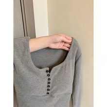 磨毛加绒打底衫女内搭秋冬U领大领口保暖带胸垫外穿修身长袖批发