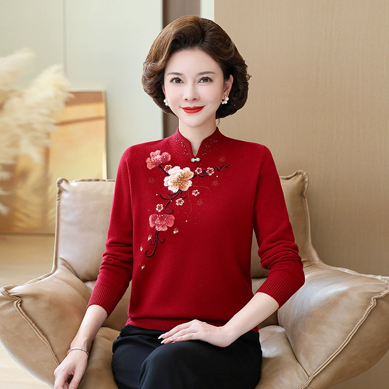 100% чистая шерстяная мама одежда осенний и зимний свитер старая леди топ среднего и пожилого возраста женская одежда с половинным воротником нижняя рубашка