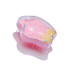 熱銷粉色五角星透明殼散粉按摩小梳子兒童星星形狀便攜氣墊梳子