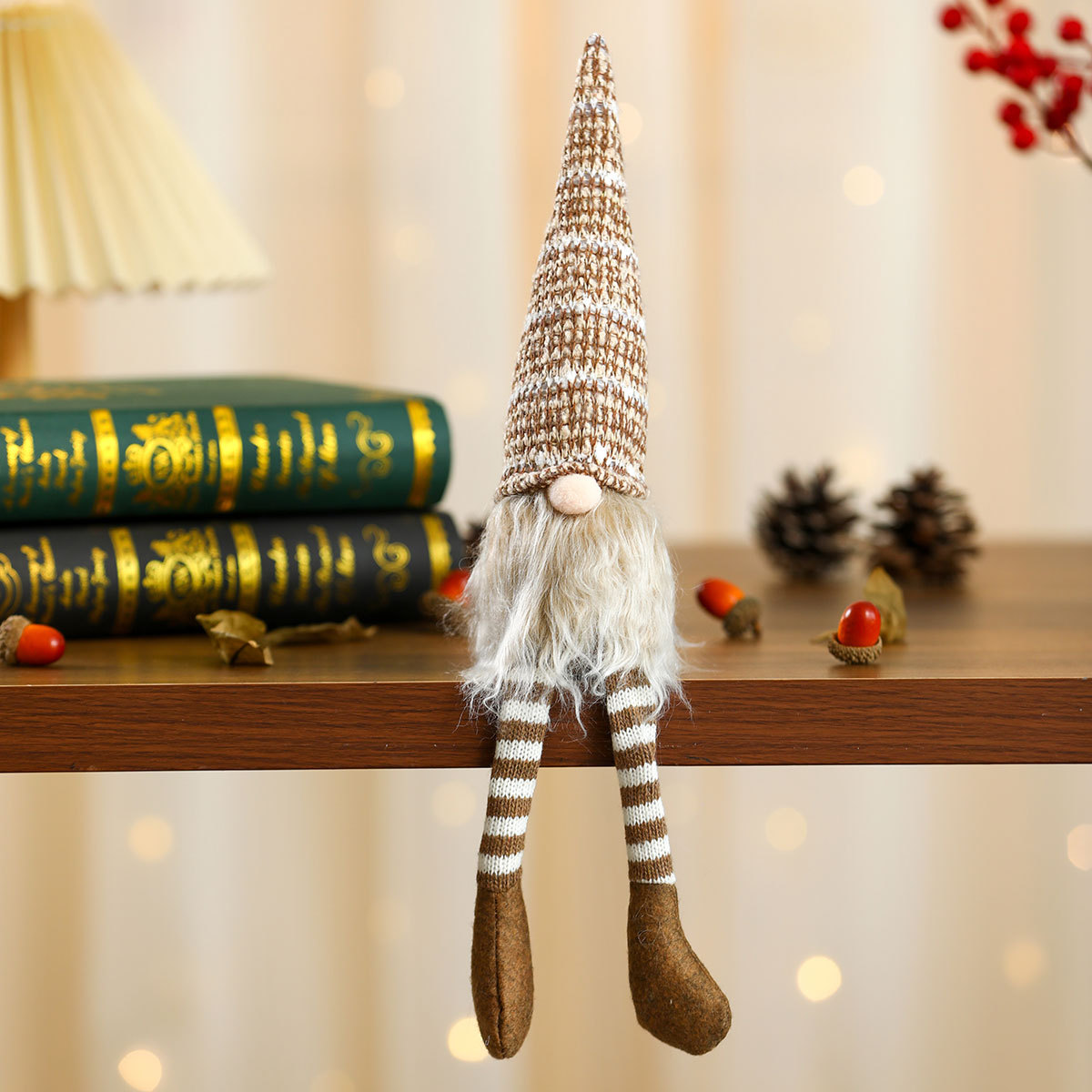 Muñeca de Navidad sentada adornos pequeños regalos sombrero de punto rayado Rudolph muñeca de piernas largas decoración para el hogar