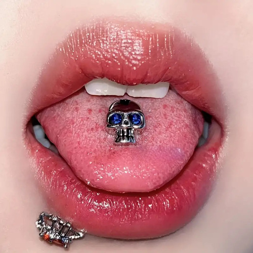 Amazon cross-border exclusive supply of 5-color diamond-encrusted skull tongue nails, stainless steel tongue nails, piercing jewelry manufacturers wholesale