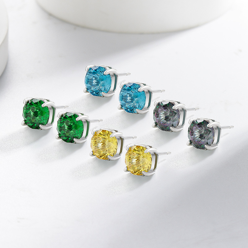 Fashion Octagonal Colored Gemstone Diamond Firework Shaped Earrings For Women Elegant Geometric Drop Studs_voghion.com