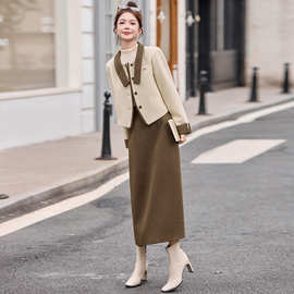 小香风时尚套装女2025秋冬季新款气质名媛外套半身裙两件套YW9022