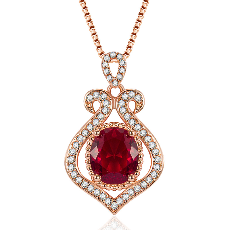 Fashionable ruby pendant drop-shaped with zircon