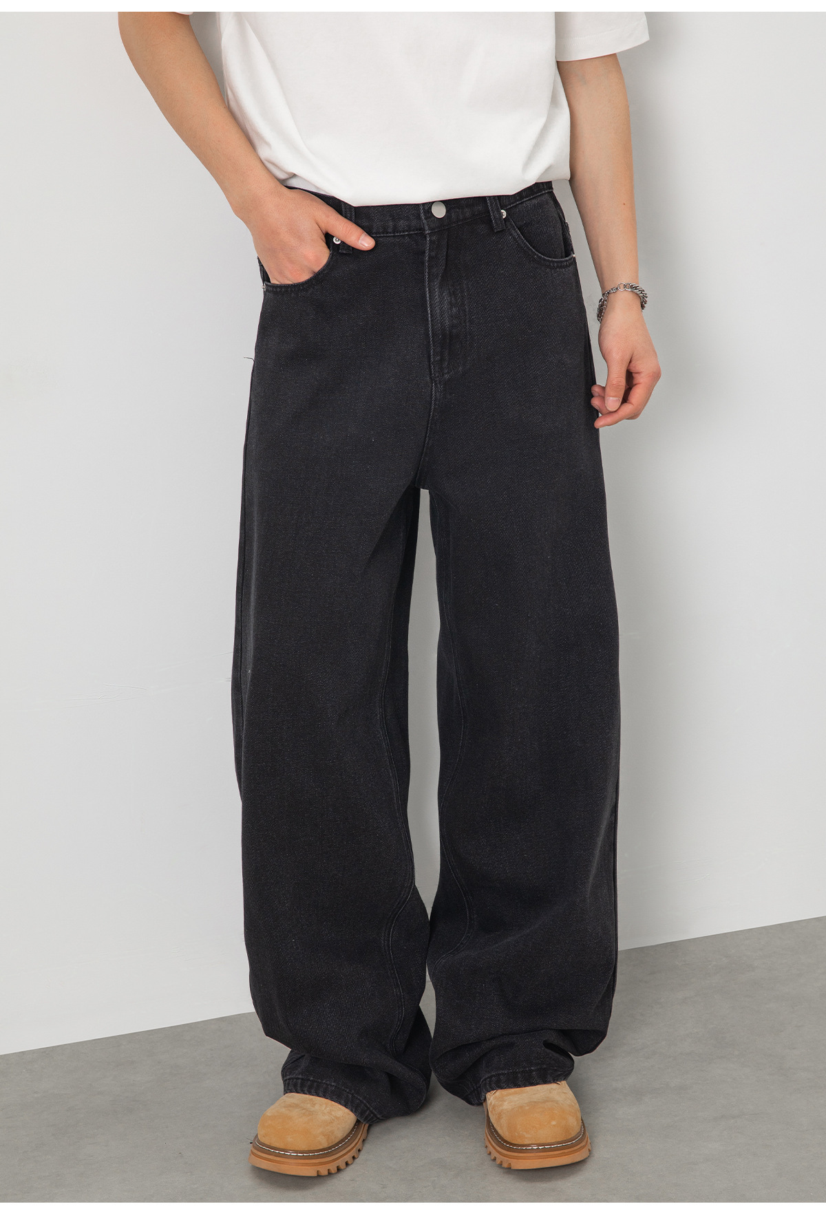 Vintage Washed Black Jeans For Men - High Street American Retro Style Loose Fit Straight Leg Casual Pants_mkmklike.com