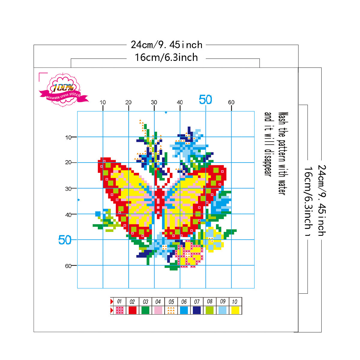 Kit de punto de cruz transfronterizo con cuatro mariposas, venta directa de fábrica, kit de punto de cruz impreso DIY para principiantes, hecho a mano.