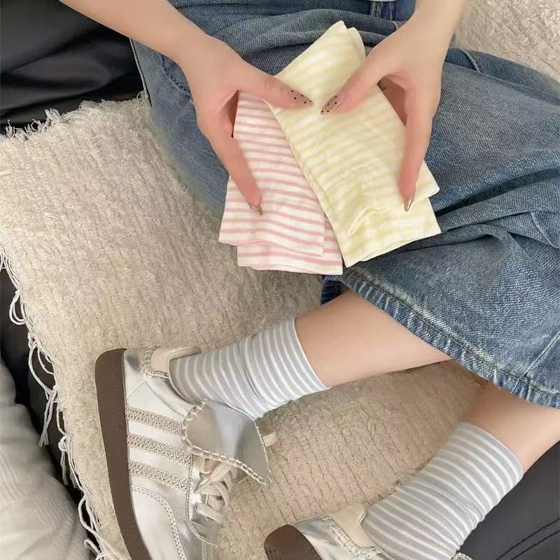 産後ソックスストライプクリームソックス夏の女性のイントレンド学生日本シンプルなルーズ口韓国風パイルソックス|undefined
