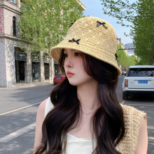 韩国东大门蝴蝶结草帽女日系甜美渔夫帽夏季户外出游海边防晒帽