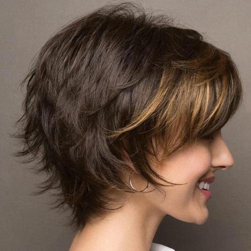 Factory direct sales wig short straight hair fluffy short bangs dark brown women's wig short curly hair one piece hair