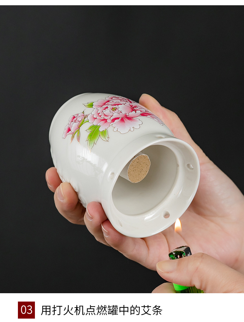 Ceramic Moxa Jar Portable Moxibustion Cup with Gua Sha Massage Function Double Layer Heat Storage quality and texture