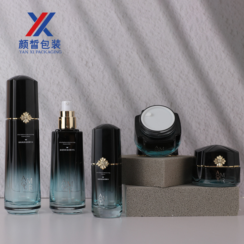 化妆品玻璃瓶包材乳液霜膏瓶120ml100ml40ml50g30g按压瓶烫金
