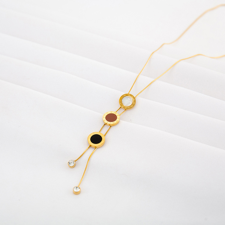 Fashion Letter Titanium Steel Plating Shell Zircon Pendant Necklace 1 Piece