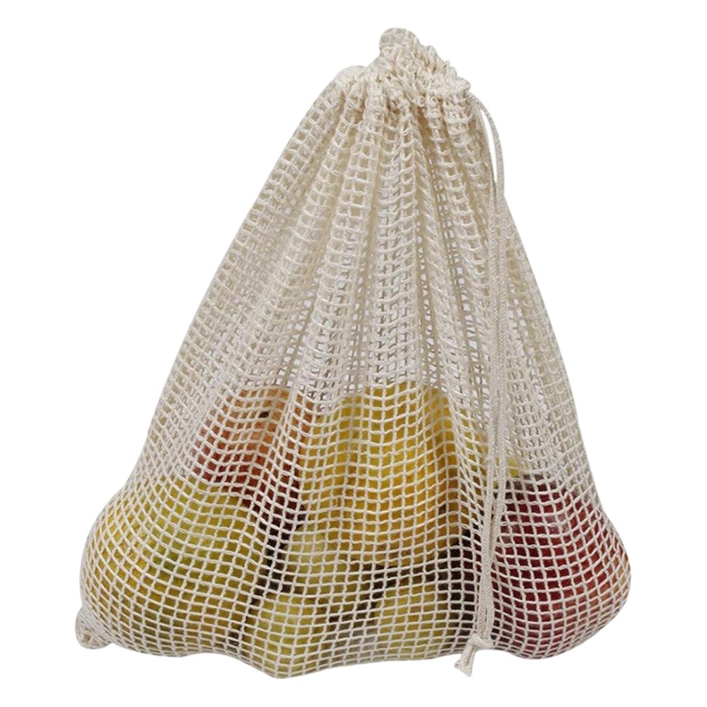 Amazon spot cordón con cordón bolsa de red de algodón malla de supermercado bolsa de compras de verduras bolsa de red de frutas transpirable