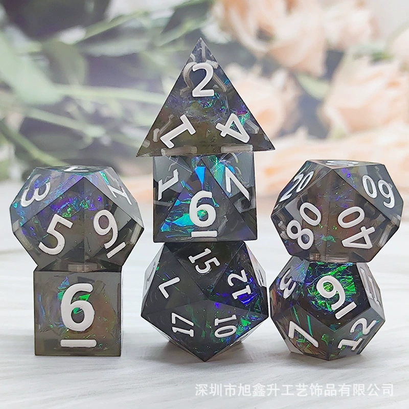 Набор резиновых костей Kusuro COC DND TRPG, многоугольный эпоксидный 7‑частей радужных цветов
