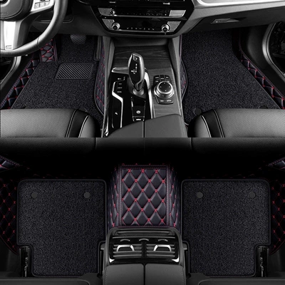 Ayaqaltılar (Kovriklər): mats for car interior upgrade, waterproof - black-with-red-lines-black-silk-loops-double-layer-floor-mat