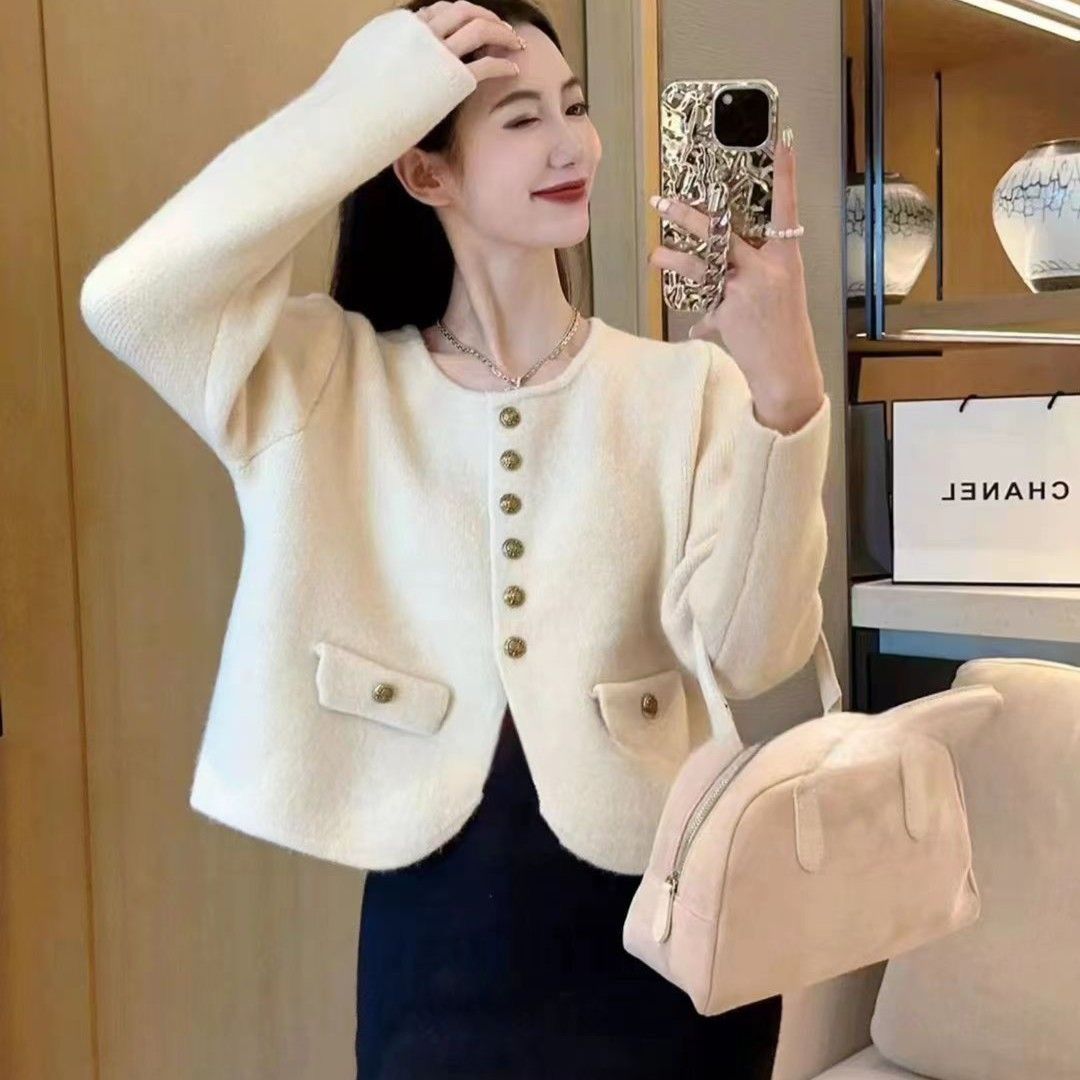 Áo khoác cardigan nữ dáng ngắn cổ tròn tay dài phong cách thanh lịch — Màu hồng [Chất lượng cao], Màu thẻ sáng [chất lượ — 11/12