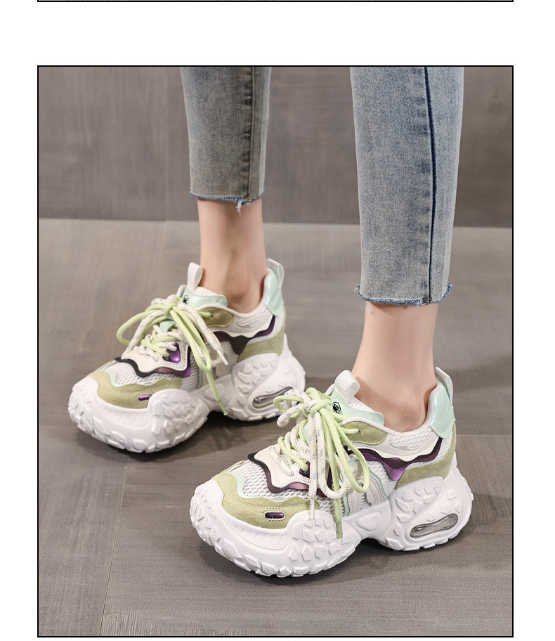Giày sneaker nữ đế dày tăng chiều cao, lưới thoáng khí, phong cách thể thao — Màu tím chi tiết 13