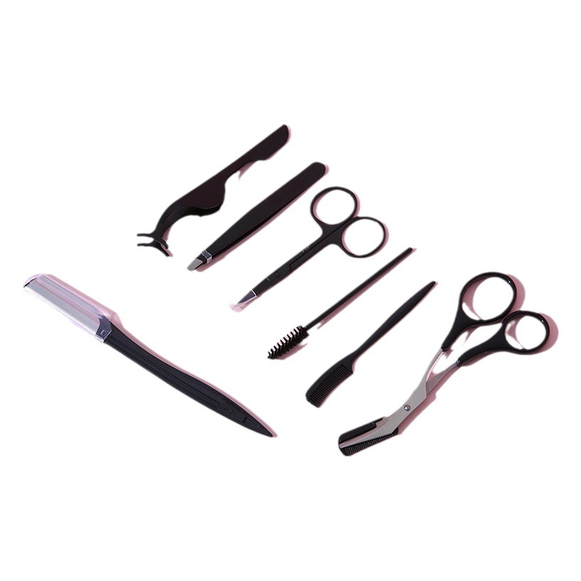 Portátil negro ceja pelo clip conjunto completo de las mujeres de acero inoxidable clip de la ceja tijeras ceja cuchillo raspado peine ceja trimmer combinación traje