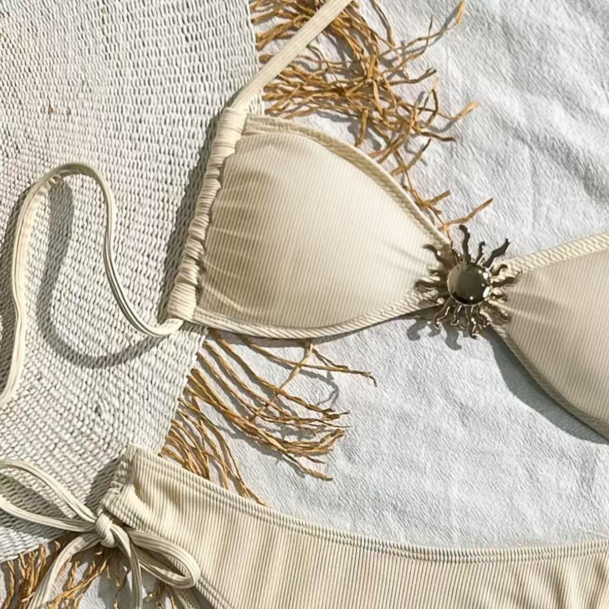 Elegantes Hochtailliertes Aprikot Bikini Set Damen Strandmode_voghion.com