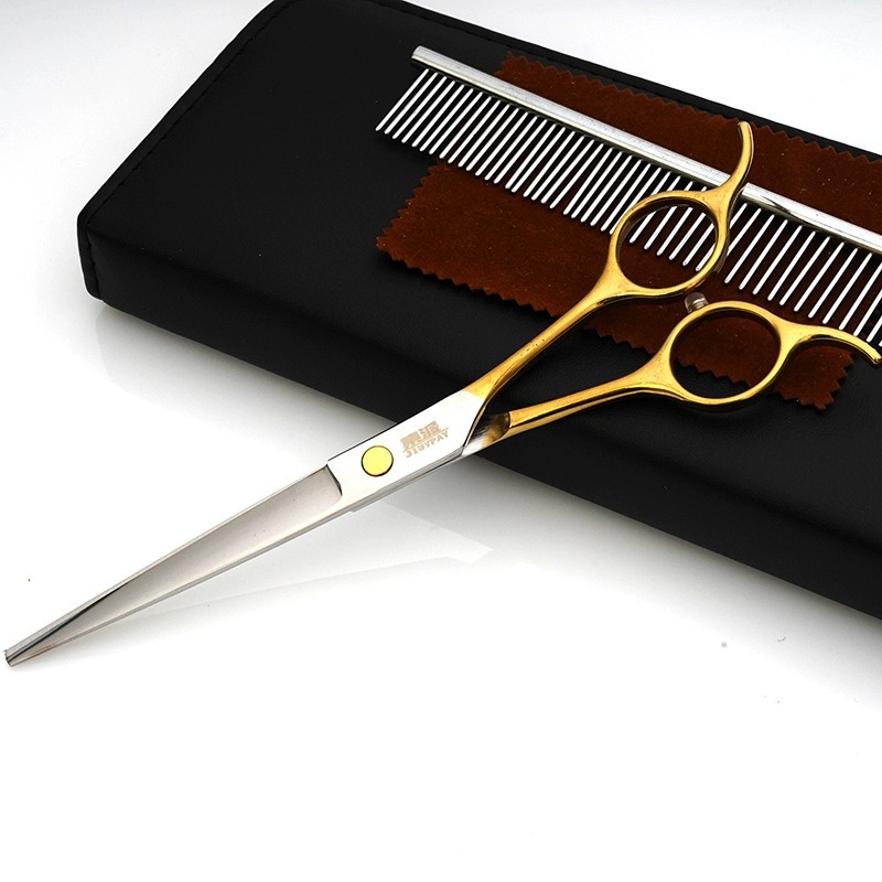 Tijeras para mascotas de acero inoxidable para perros y gatos, tijeras planas de 7 pulgadas para el cuidado de perros y el recorte del pelo de mascotas.