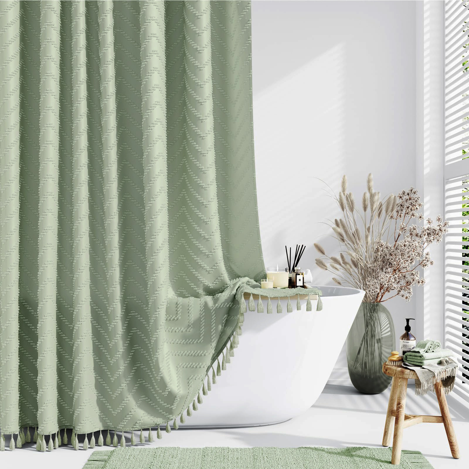 세이지 그린 웨이브 컷 꽃(술 포함)