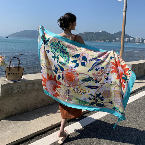 Summer  Beach Vacation Travel Photography Multi-functional Long Scarf Sun Protection Beach Covering Shawl Silk Scarf for Women
