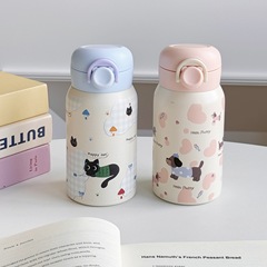 女性用バウンスストレートドリンクカップ、かわいい猫魔法瓶カップ、ステンレス製大容量落下防止ポータブル学生カップ