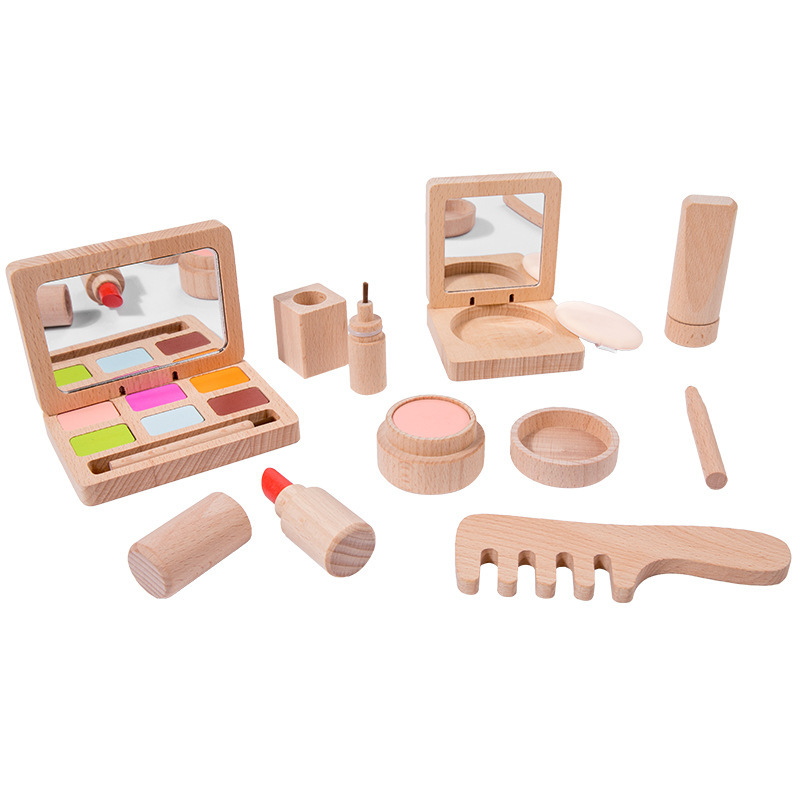 De madera de los niños niña bolsa cosméticos kit juego casa vestidor simulación juguete interactivo regalo traje