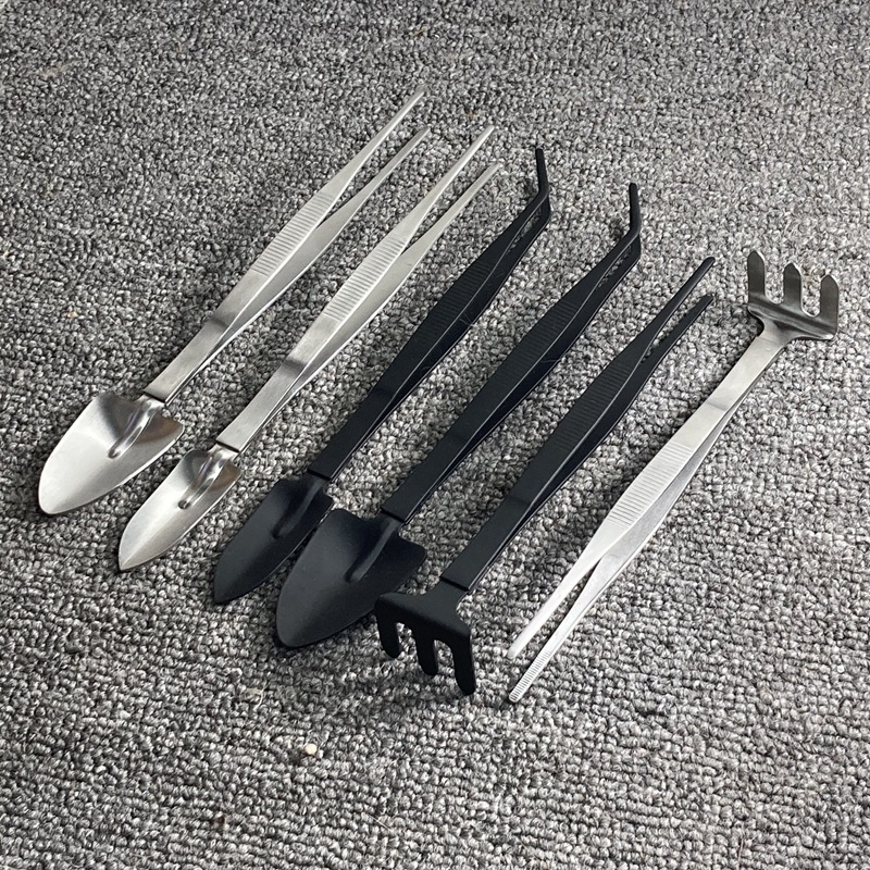 不锈钢园艺镊子 多肉种植工具 盆栽盆景种植镊子两用夹 铲镊 耙镊