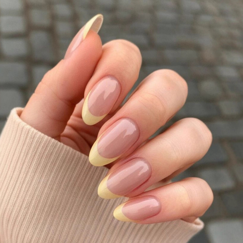 Yellow French Almond Wearable Nails High-End Ins Style Sweet Patch Manicure Fake Nails Finished Products Wholesale Nails Yellow French Almond Wearable Nails High-End Ins Style Sweet Patch Manicure Fake Nails Finished Products Wholesale Nails
