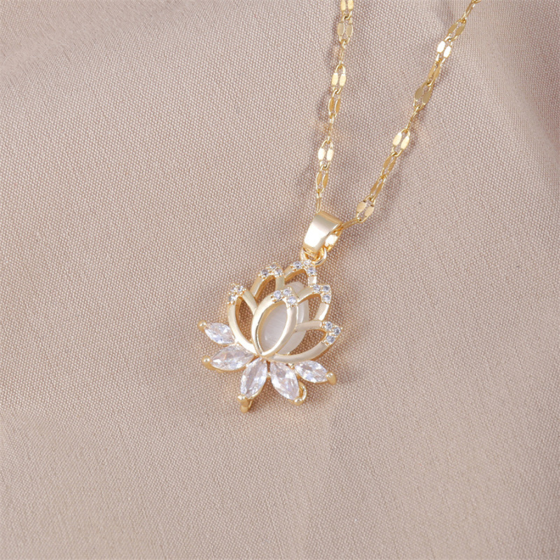 Fashion Cross-border Jewelry Lotus Zircon Titanium Steel Necklace Copper Niche Light Luxury Necklace TEMU Xiyin Amazon Hot Sale