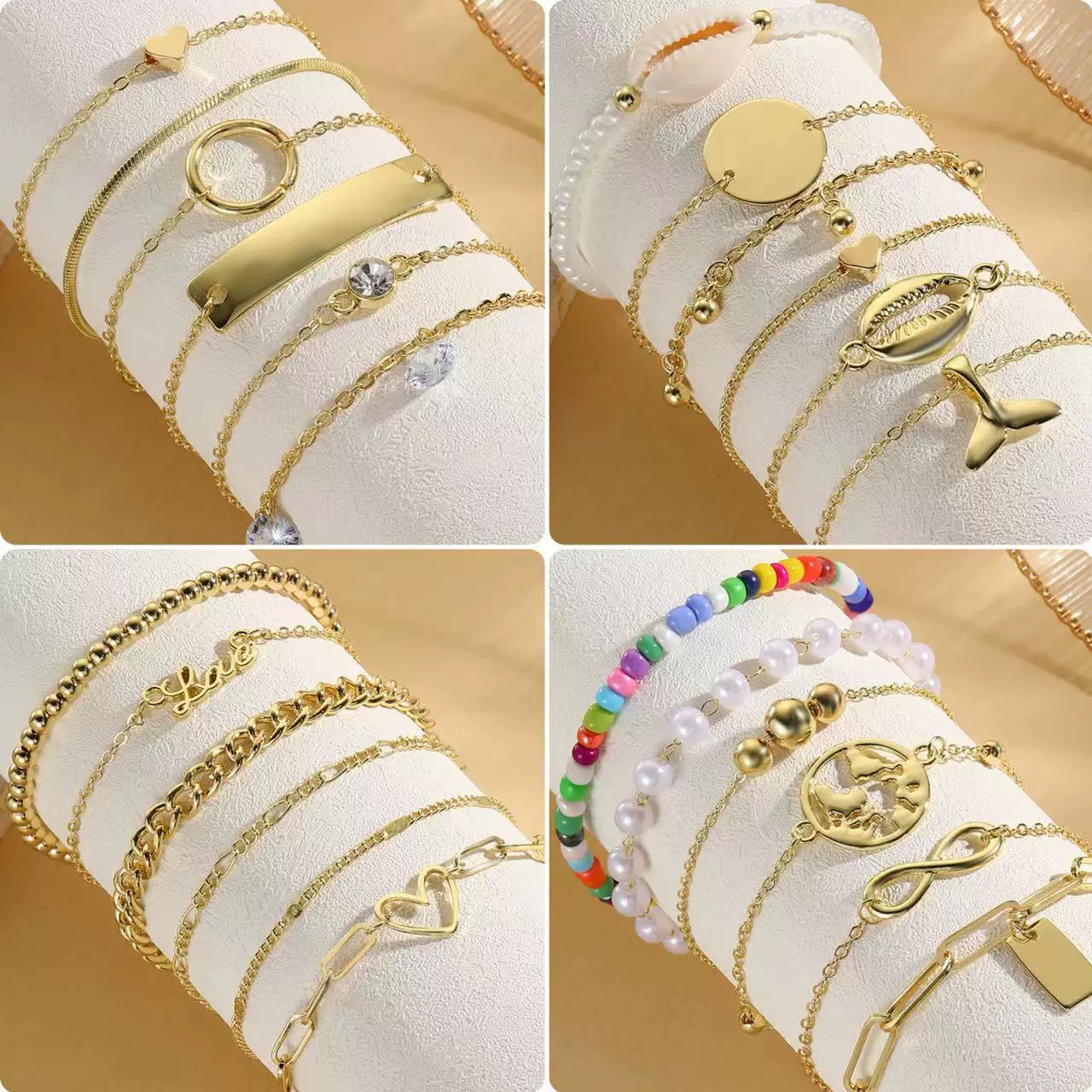跨境欧美创意波西米亚套装组合手链女金色 夏季时尚简约多层手链