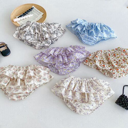 Baby Girl's 0-2 Years Summer Korean Style Super Cute Cake Puff Pants Children's Clothing Birthday Outfit with Floral Patterns