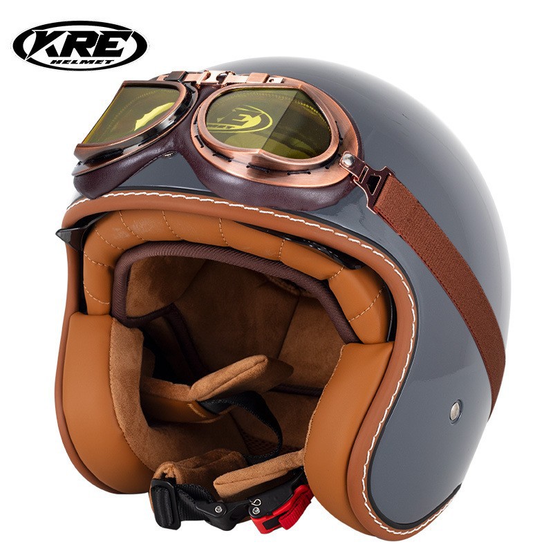 Biaozhun – Electric Vehicle Helmet Motosiklet kaskı (dəbilqə) - cement-gray-with-goggles-s