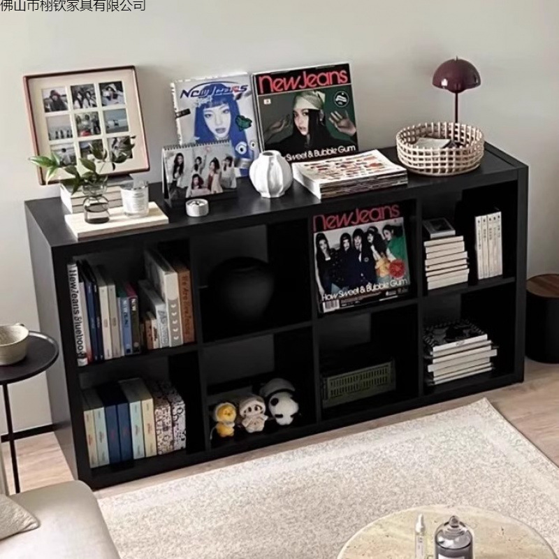 Black Kalek Bookcase Storage Cabinet Floor-Standing Wall Grid Cabinet Storage Cabinet Bedroom Cabinet Bedside Cabinet Storage Cabinet