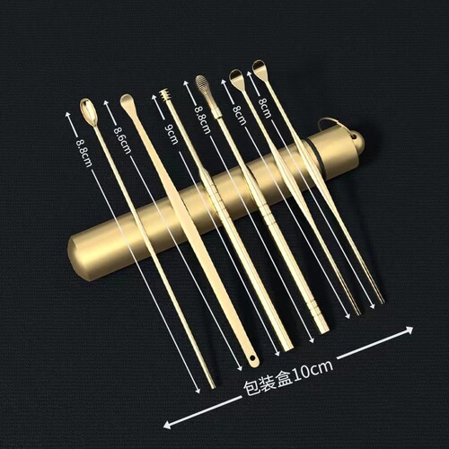 Dazhan Portable Stainless Steel Gold Ear Digging Spoon Six-piece Set Ear Digging Artifact Ear Picking Tool Set Ear Digging Pliers Wholesale